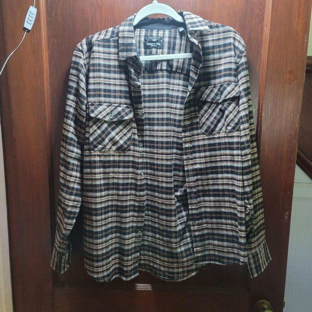 Kenneth Cole New York Slim Fit Long-Sleeve Plaid Shirt Size US S